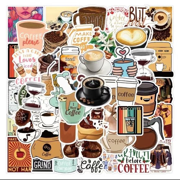 50pcs Coffee Stickers Vinyl Coffee Sticker Pack - Picture 1 of 6